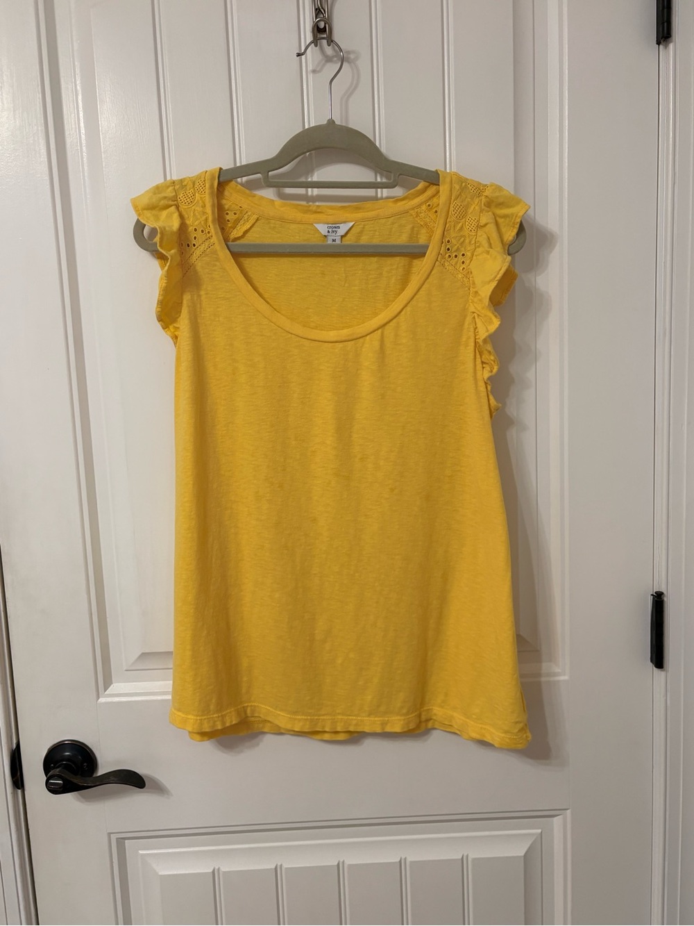 crown & ivy Yellow Ruffle Sleeve Scoop Neck Tank